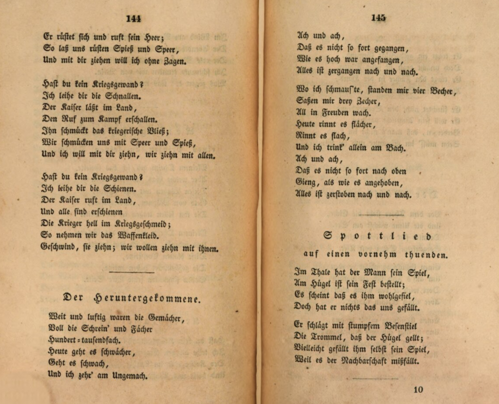Faksimile des von Friedrich Rückert übersetzten Gedichts "Der Heruntergekommene" aus dem Schi-King