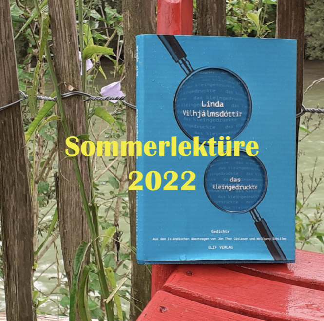 Buch von Linda Vilhjálmsdóttir in der Natur mit Titel